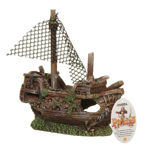 Marina Pirate Polyresin Aquarium Ornament, Sunken Galleon