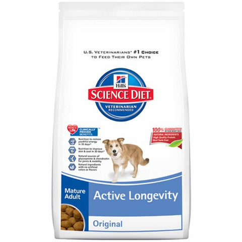 Science Diet Canine Mature Adult Active Longevity 7+ Original; available in 2 sizes.