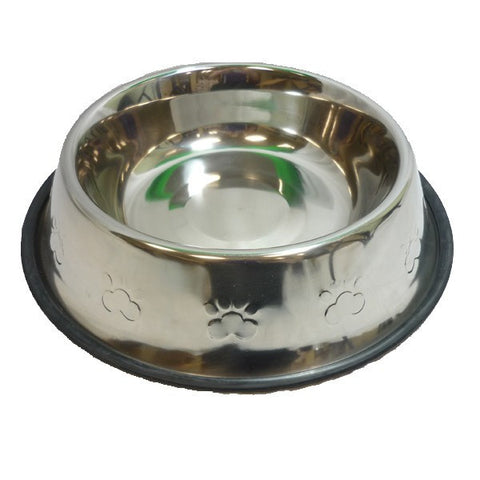 Non-Skid Stainless Steel Dish w/Paw Prints; available in 5 sizes.