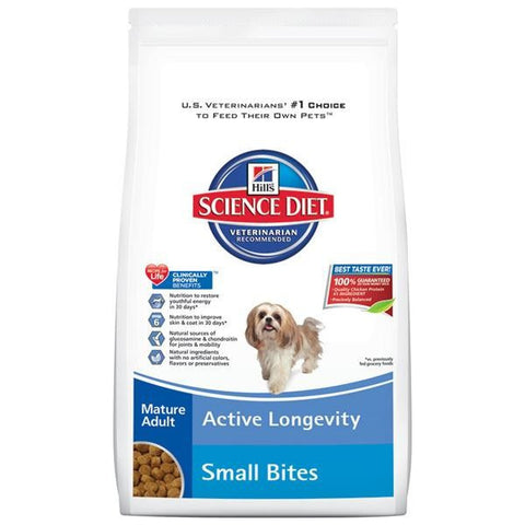 Science Diet Canine Mature Adult 7+ Small Bites; available in 2 sizes.