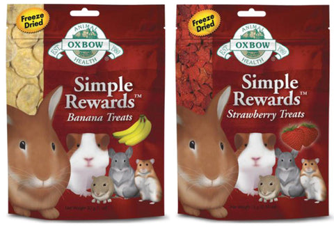 Oxbow Simple Rewards Freeze Dried Treats; available in Banana or Strawberry.