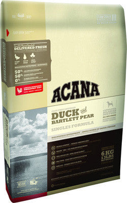Acana Duck & Bartlett Pear Formula for Dogs; available in 3 sizes.