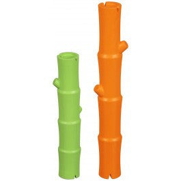 JW Pet Lucky Bamboo Stick Rubber Dog Toy; available in 2 sizes.