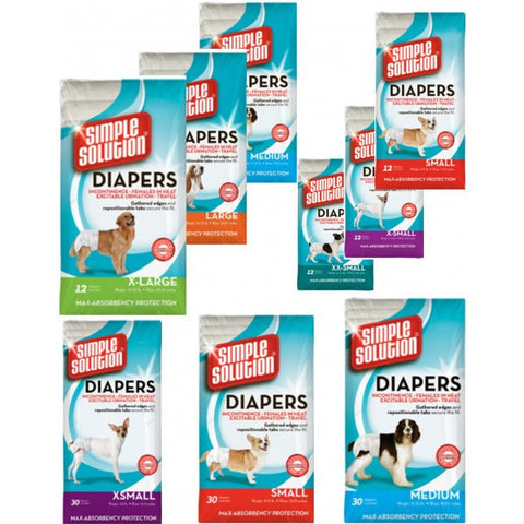 Simple Solution Disposable Diapers; available in different sizes and either a 12 pack or 30 pack