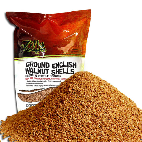 Zilla Ground English Walnut Shells Reptile Bedding; available in 3 sizes.