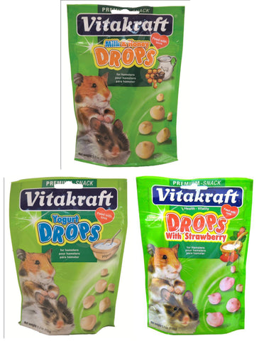 Vitakraft Hamster Drops; available in 3 flavours.