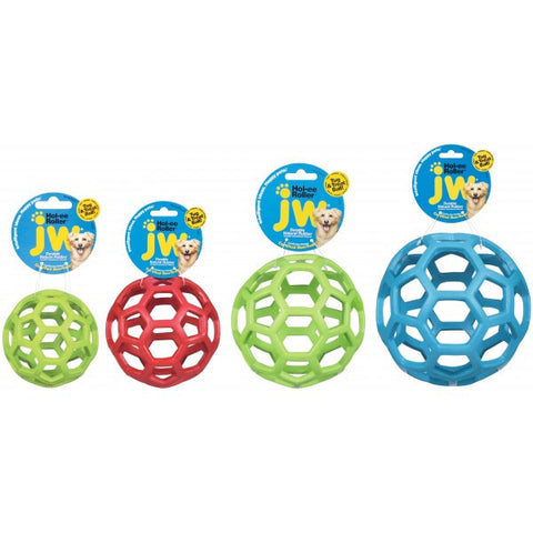 JW Pet Hol-ee Roller Rubber Dog Toy; varying colours available in 4 sizes.