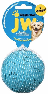 JW Pet Giggler Ball Rubber Dog Toy; available in 2 sizes.