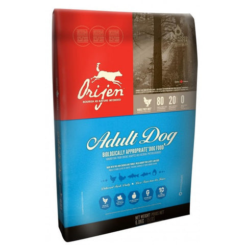 Orijen Adult Dog; available in 3 sizes.