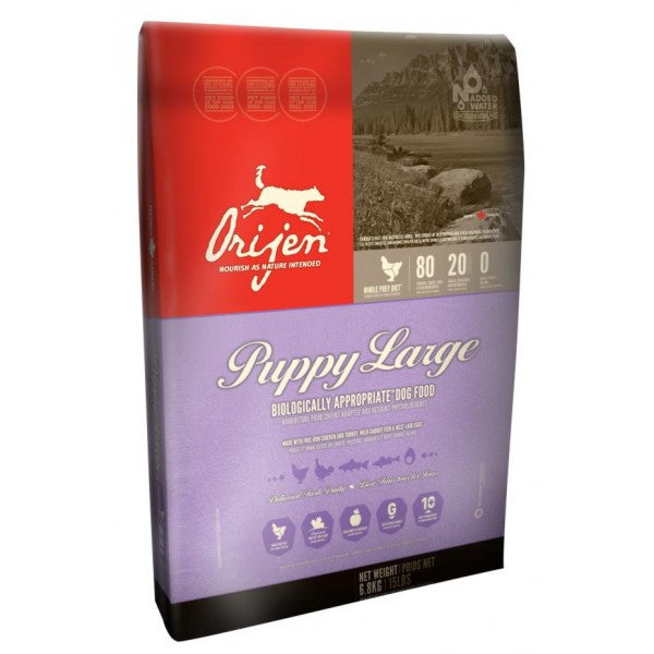 Orijen Puppy Large Breed; available in 2 sizes.