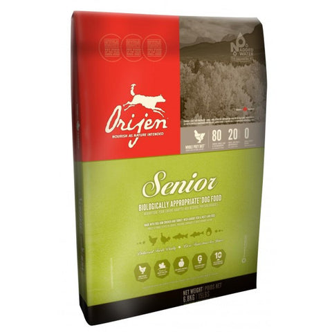 Orijen Senior Dog; available in 3 sizes.