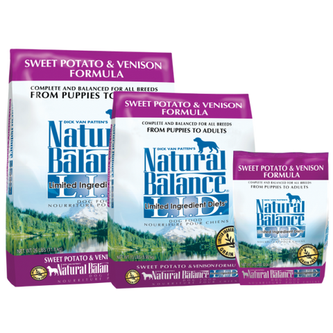 Natural Balance Dog Food, Sweet Potato & Venison; available in 3 sizes.