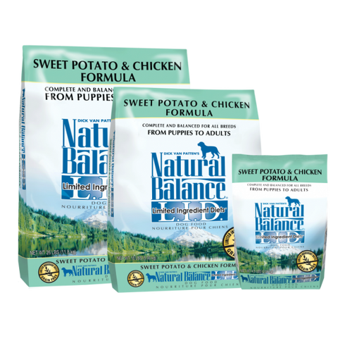 Natural Balance Dog Food, Sweet Potato & Chicken; available in 3 sizes.